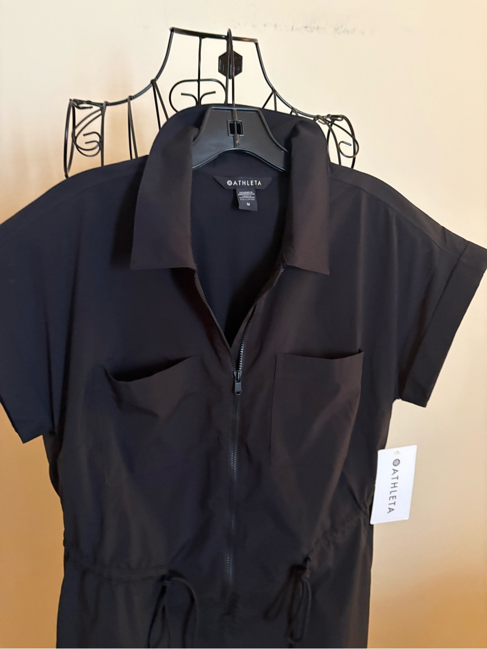 Athleta Black Short-Sleeve Zip-Front Jumpsuit - Picture 3 of 5